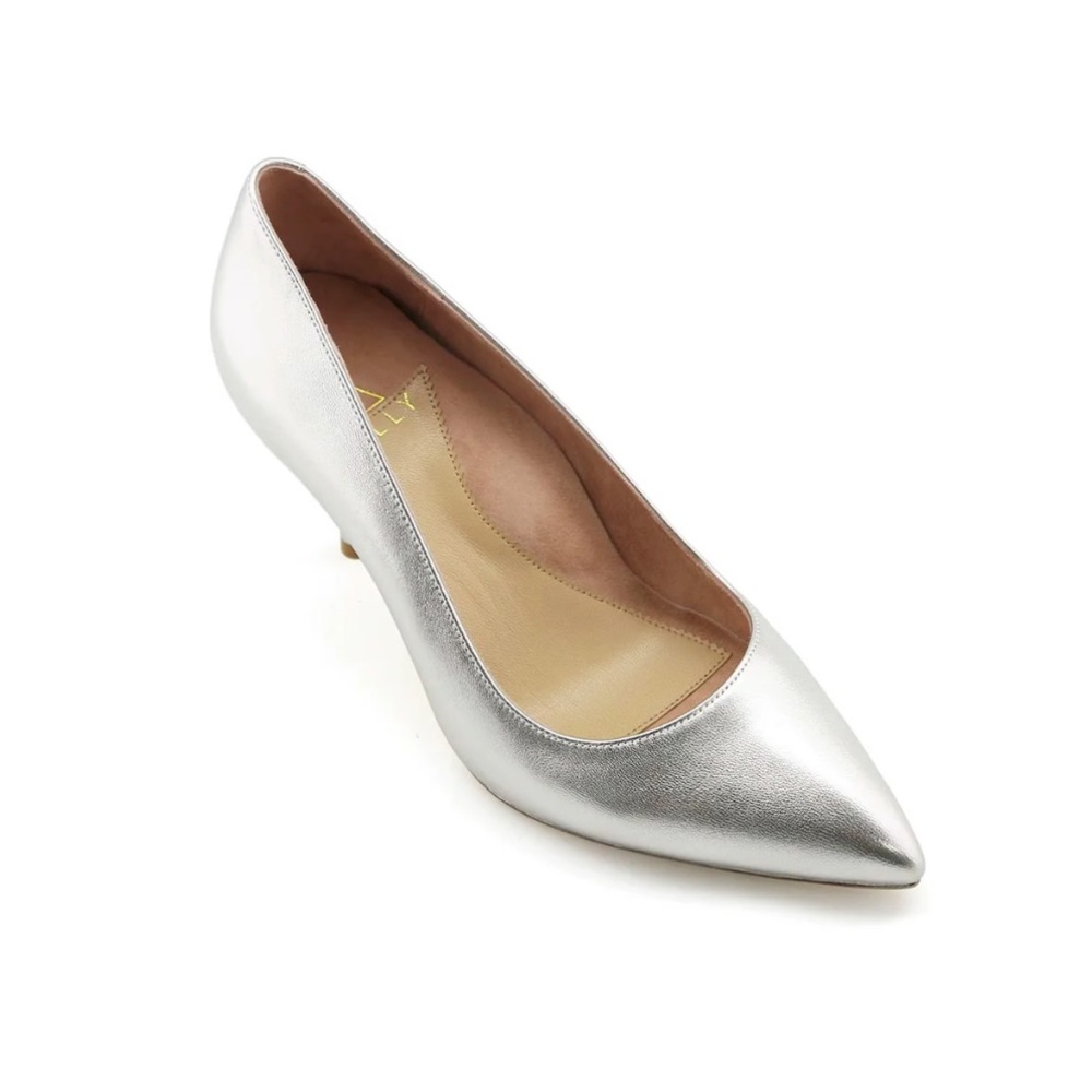 Silver Pointed Toe Low Heel Pumps